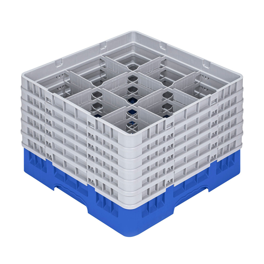 Clean Tek Professional Blue Glass Rack - 9 Compartments, 1 Full Drop and 5 Half Drop Extenders - 19 3/4" x 19 3/4" x 13 3/4" - 1 count box