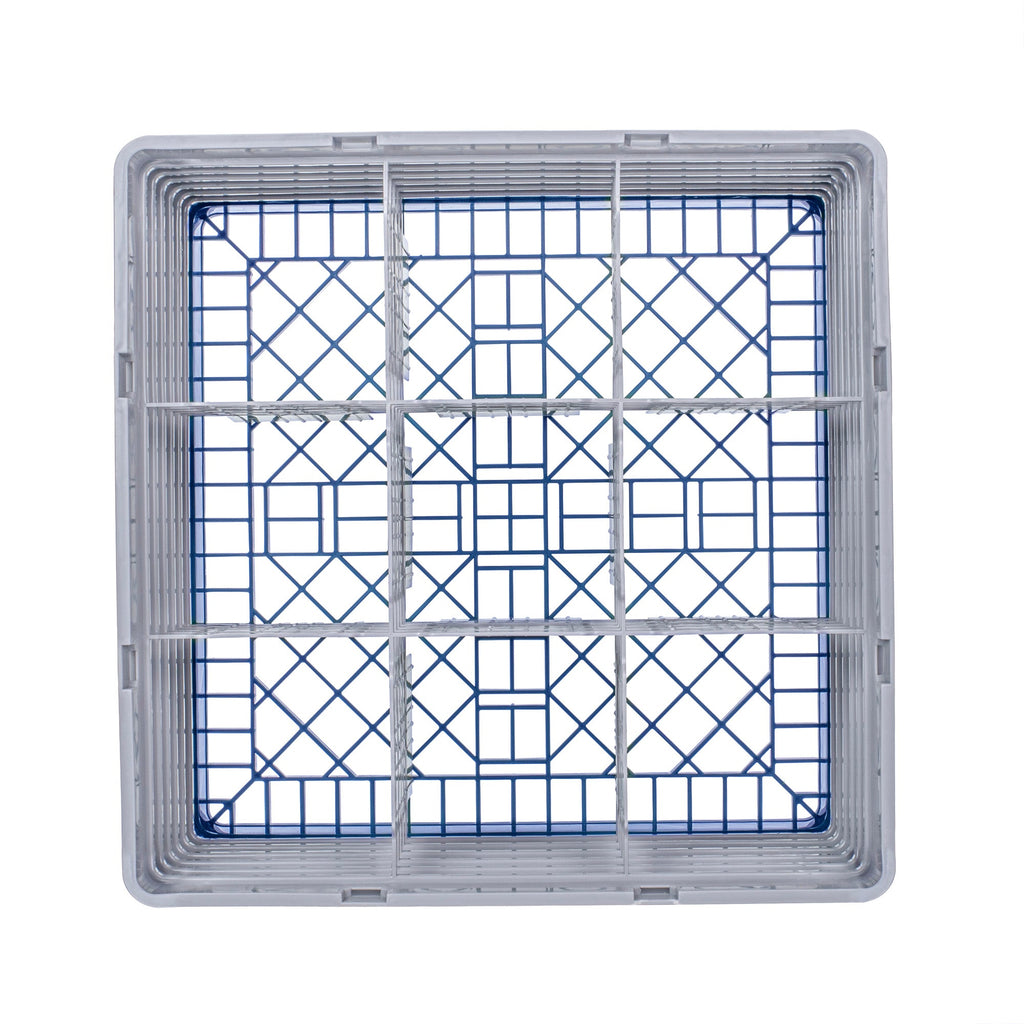 Clean Tek Professional Blue Glass Rack - 9 Compartments, 1 Full Drop and 5 Half Drop Extenders - 19 3/4" x 19 3/4" x 13 3/4" - 1 count box