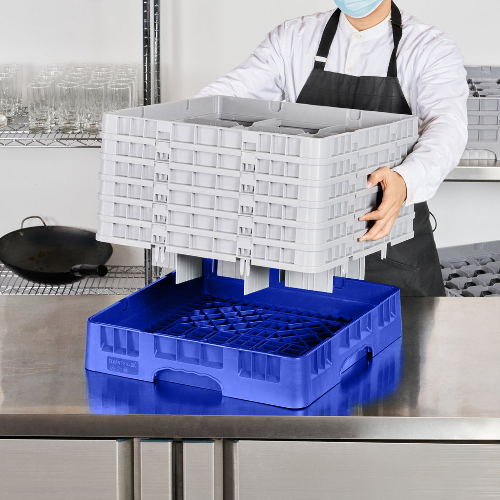 Clean Tek Professional Blue Glass Rack - 9 Compartments, 1 Full Drop and 5 Half Drop Extenders - 19 3/4" x 19 3/4" x 13 3/4" - 1 count box