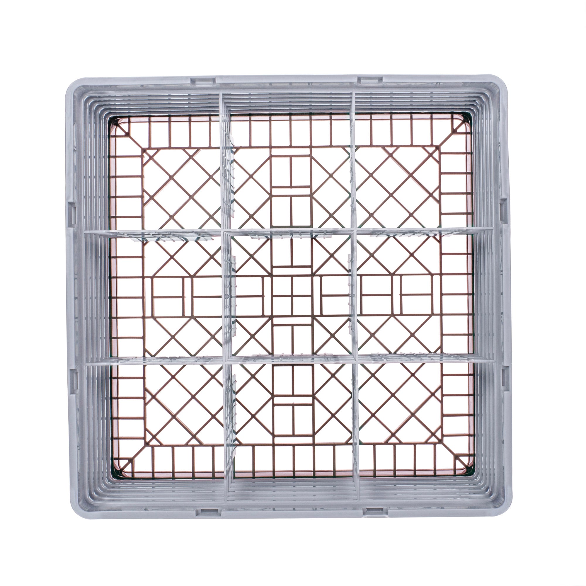 Clean Tek Professional Brown Glass Rack - 9 Compartments, 1 Full Drop and 5 Half Drop Extenders - 19 3/4" x 19 3/4" x 13 3/4" - 1 count box