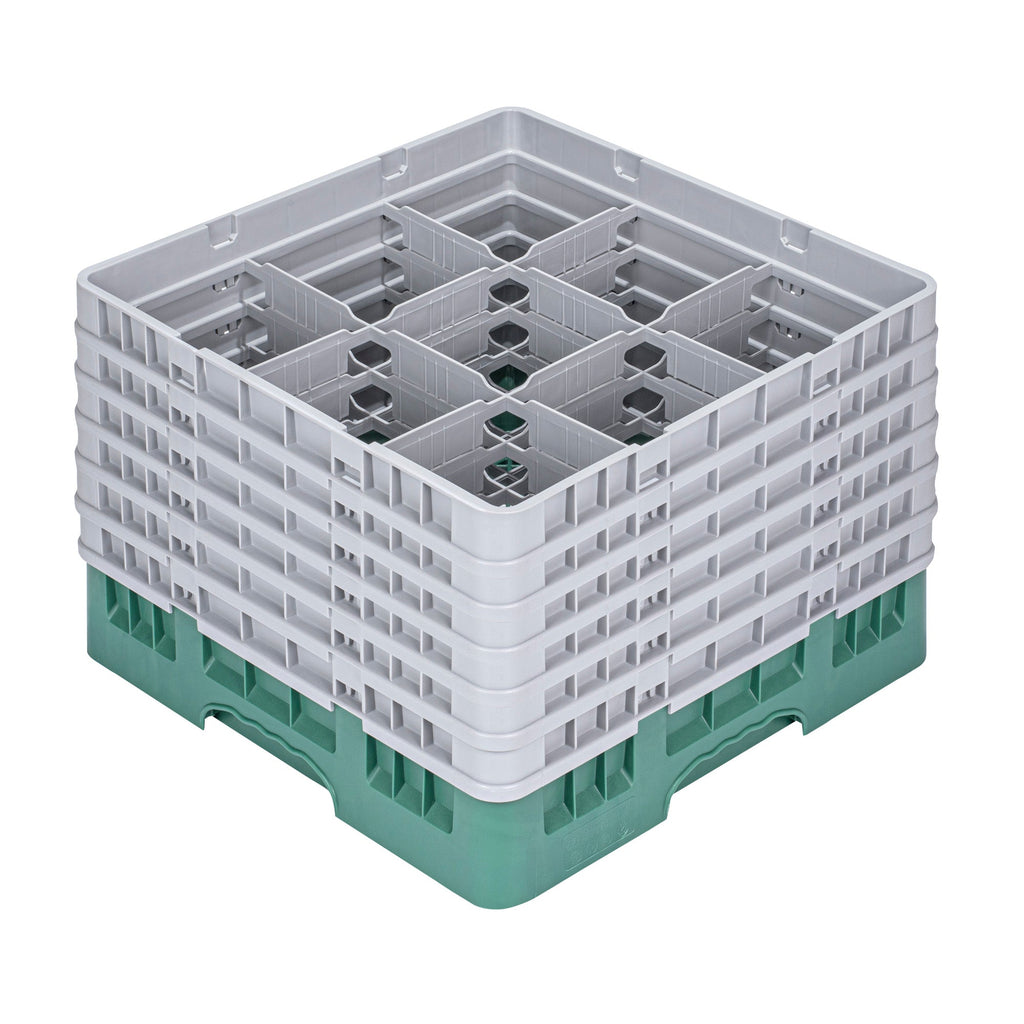 Clean Tek Professional Green Glass Rack - 9 Compartments, 1 Full Drop and 5 Half Drop Extenders - 19 3/4" x 19 3/4" x 13 3/4" - 1 count box