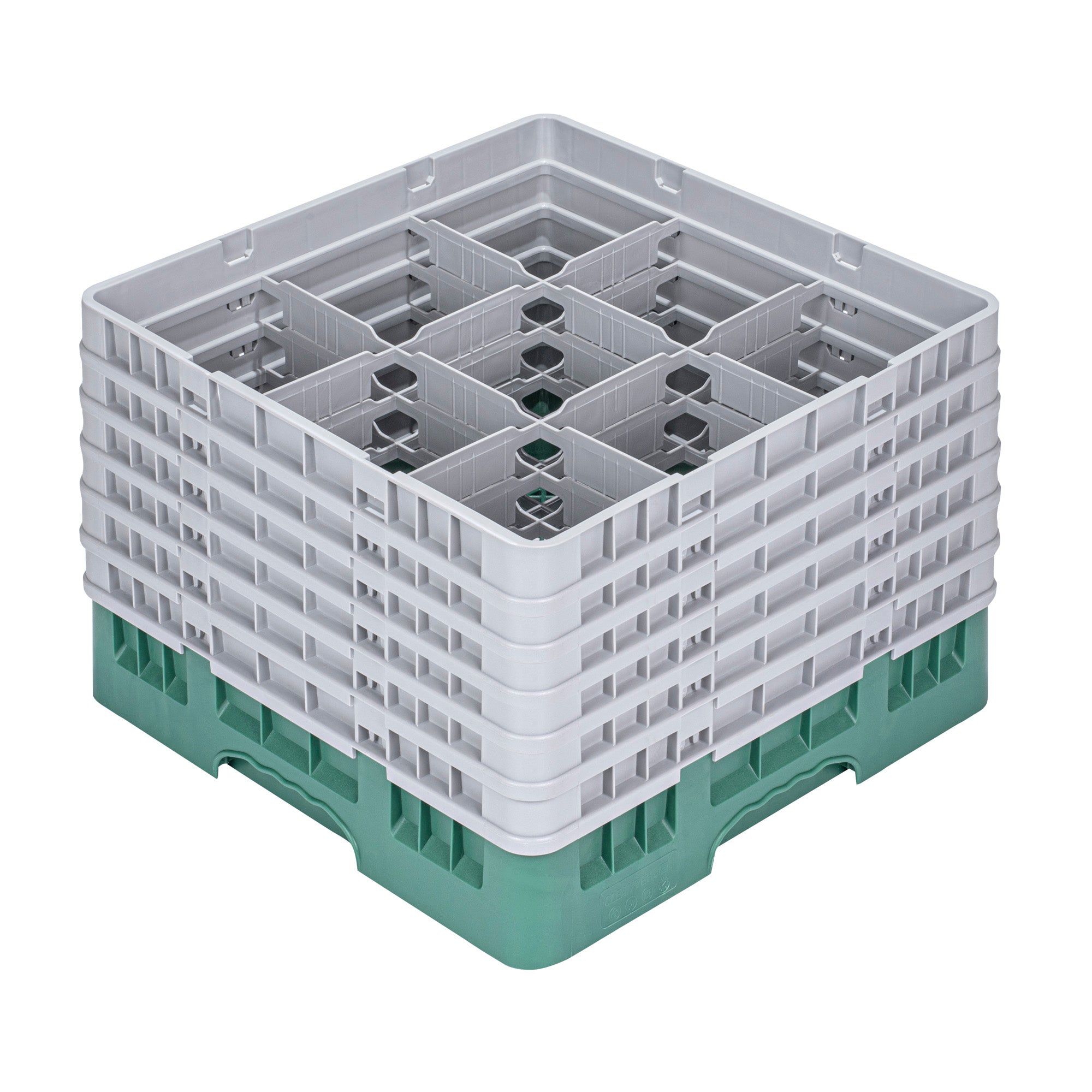 Clean Tek Professional Green Glass Rack - 9 Compartments, 1 Full Drop and 5 Half Drop Extenders - 19 3/4" x 19 3/4" x 13 3/4" - 1 count box