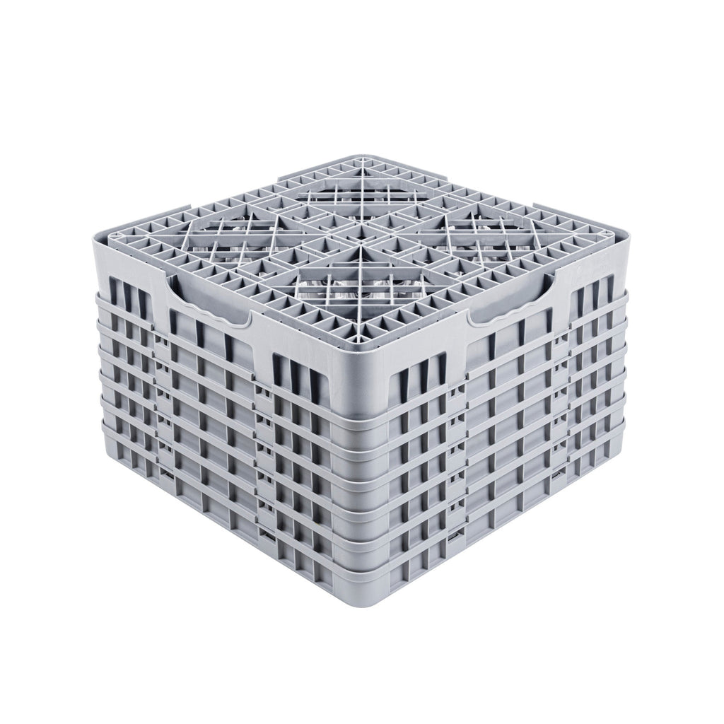 Clean Tek Professional Gray Glass Rack - 9 Compartments, 1 Full Drop and 5 Half Drop Extenders - 19 3/4" x 19 3/4" x 13 3/4" - 1 count box