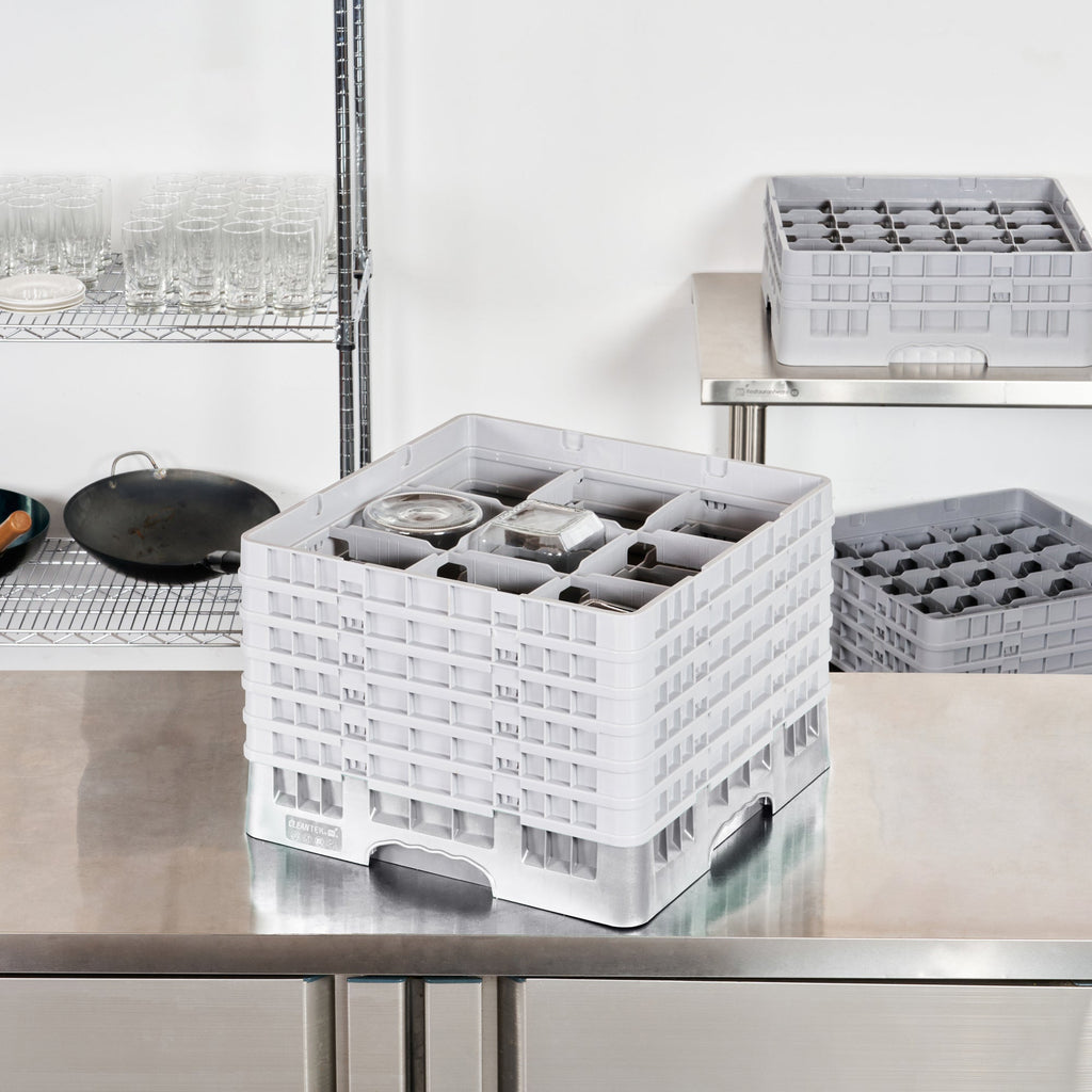 Clean Tek Professional Gray Glass Rack - 9 Compartments, 1 Full Drop and 5 Half Drop Extenders - 19 3/4" x 19 3/4" x 13 3/4" - 1 count box