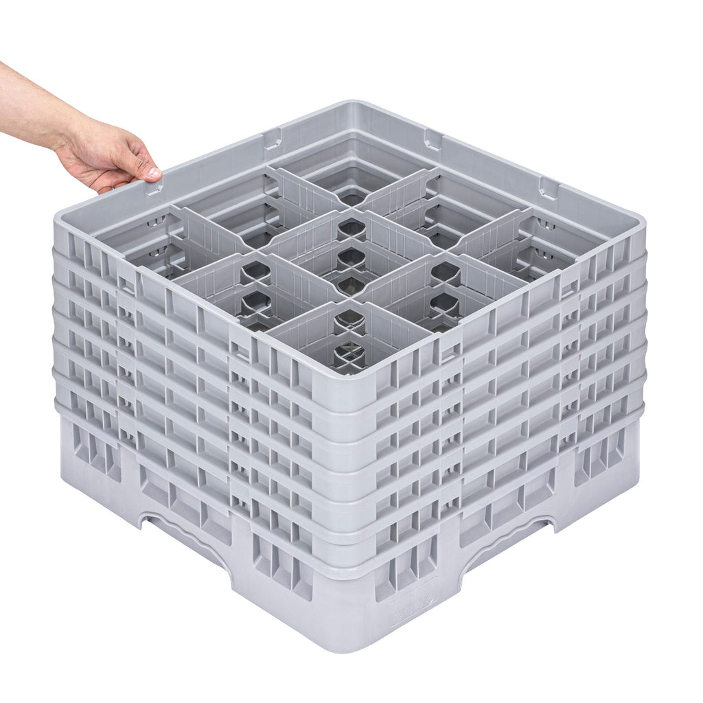 Clean Tek Professional Gray Glass Rack - 9 Compartments, 1 Full Drop and 5 Half Drop Extenders - 19 3/4" x 19 3/4" x 13 3/4" - 1 count box