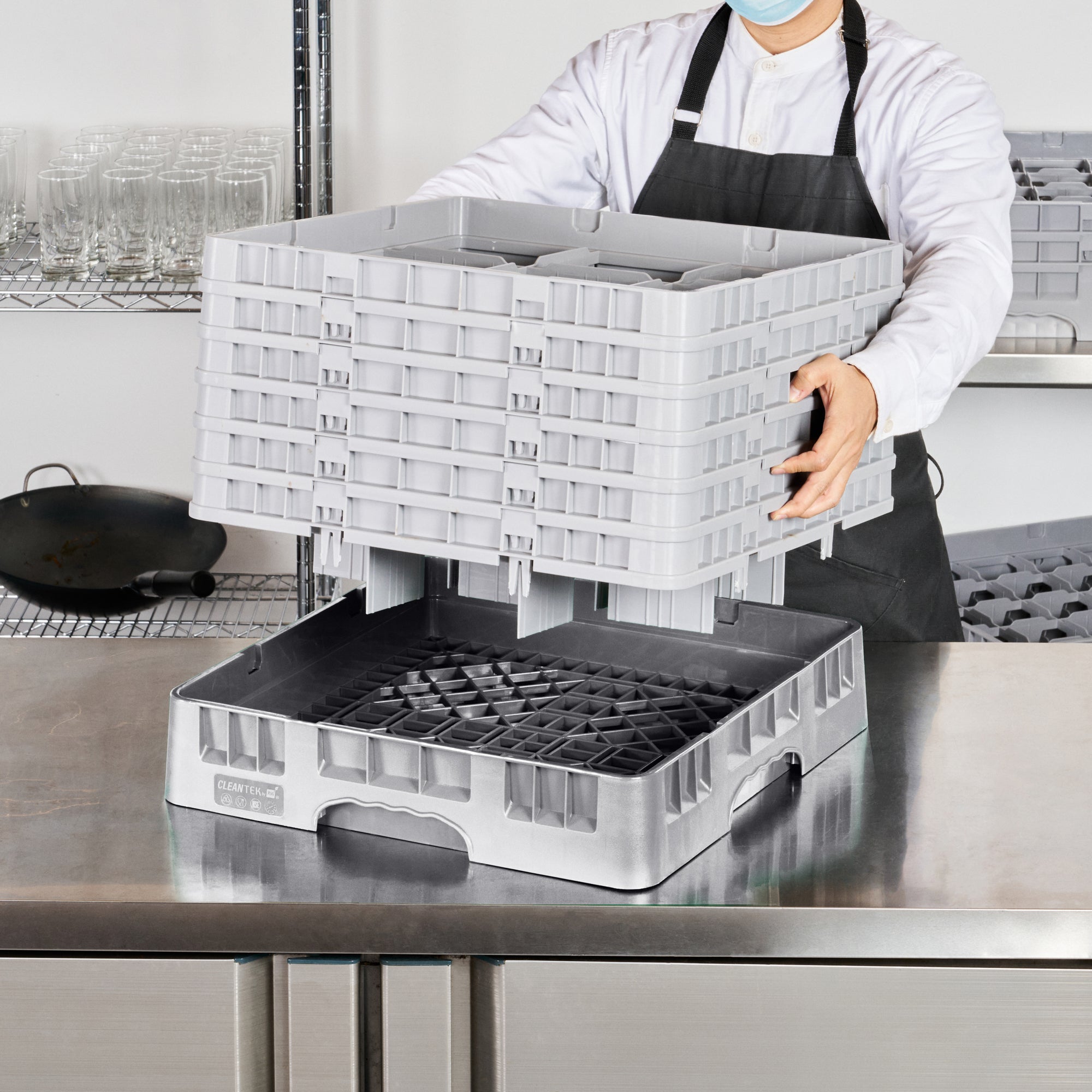 Clean Tek Professional Gray Glass Rack - 9 Compartments, 1 Full Drop and 5 Half Drop Extenders - 19 3/4" x 19 3/4" x 13 3/4" - 1 count box