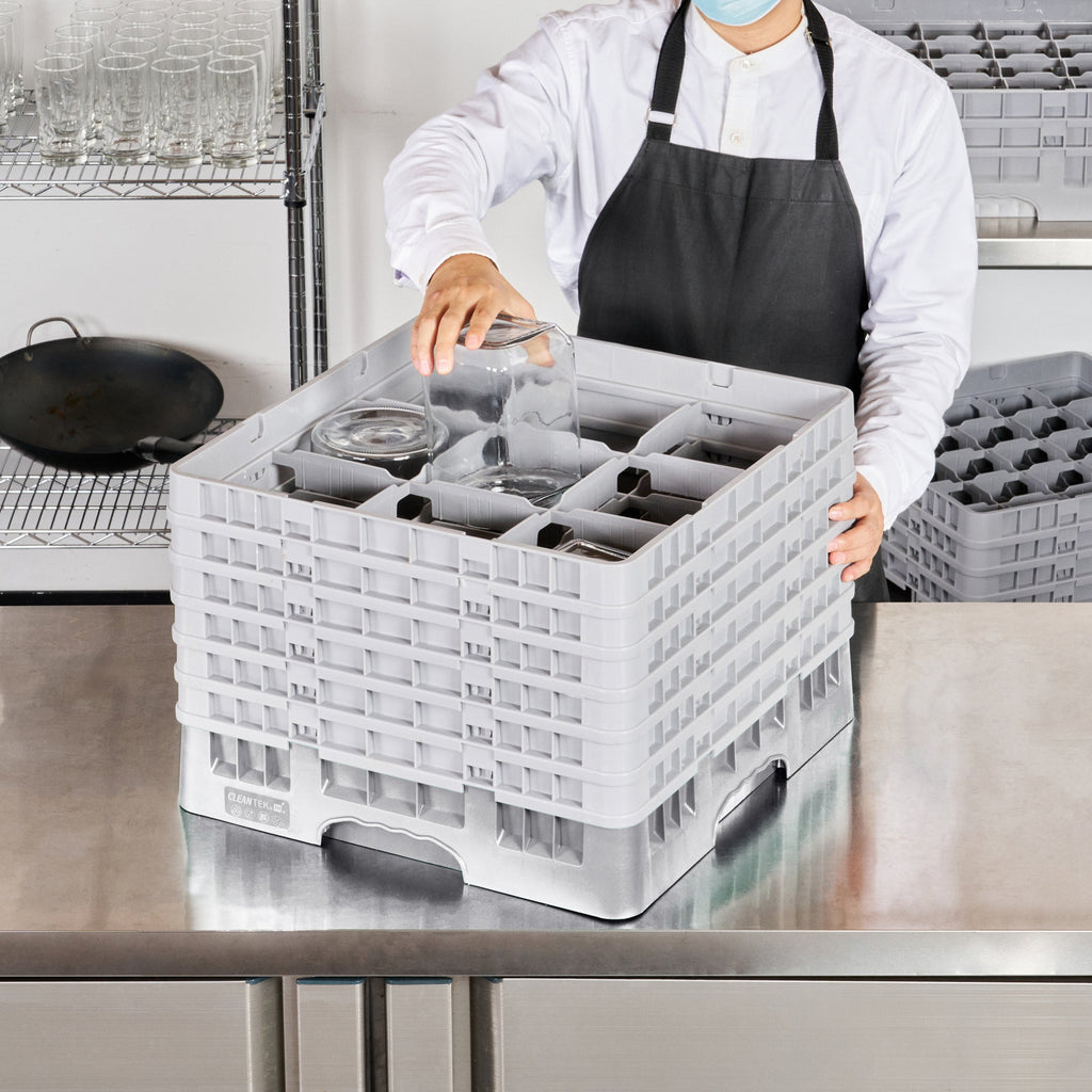 Clean Tek Professional Gray Glass Rack - 9 Compartments, 1 Full Drop and 5 Half Drop Extenders - 19 3/4" x 19 3/4" x 13 3/4" - 1 count box