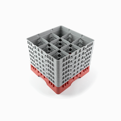 Clean Tek Professional Red Glass Rack - 9 Compartments, 1 Full Drop and 5 Half Drop Extenders - 19 3/4" x 19 3/4" x 13 3/4" - 1 count box