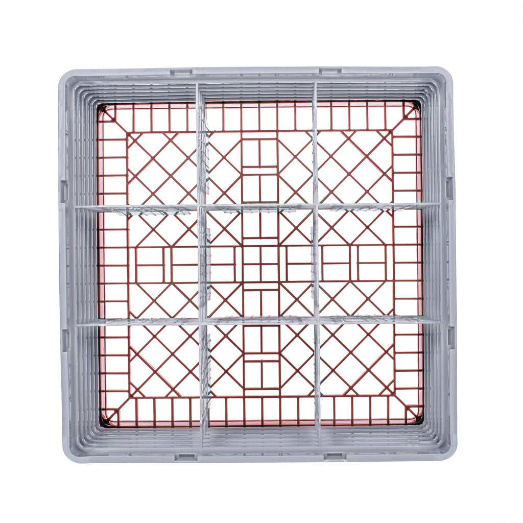 Clean Tek Professional Red Glass Rack - 9 Compartments, 1 Full Drop and 5 Half Drop Extenders - 19 3/4" x 19 3/4" x 13 3/4" - 1 count box