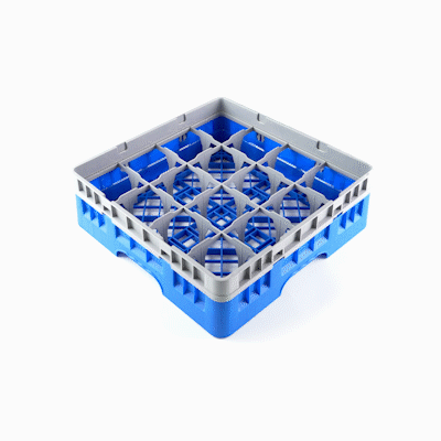 Clean Tek Professional Blue Glass Rack - 16 Compartments, 1 Full Drop Extender - 19 3/4" x 19 3/4" x 5 3/4" - 1 count box
