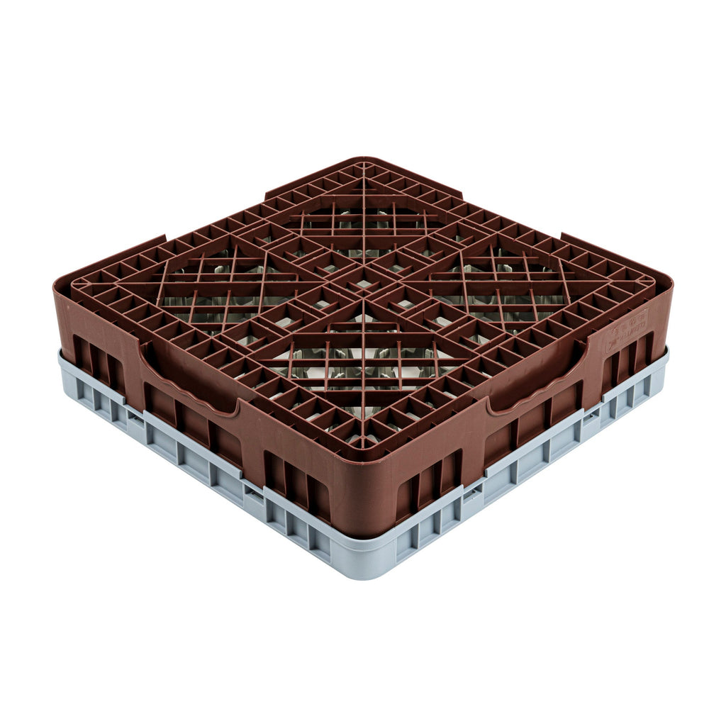 Clean Tek Professional Brown Glass Rack - 16 Compartments, 1 Full Drop Extender - 19 3/4" x 19 3/4" x 5 3/4" - 1 count box