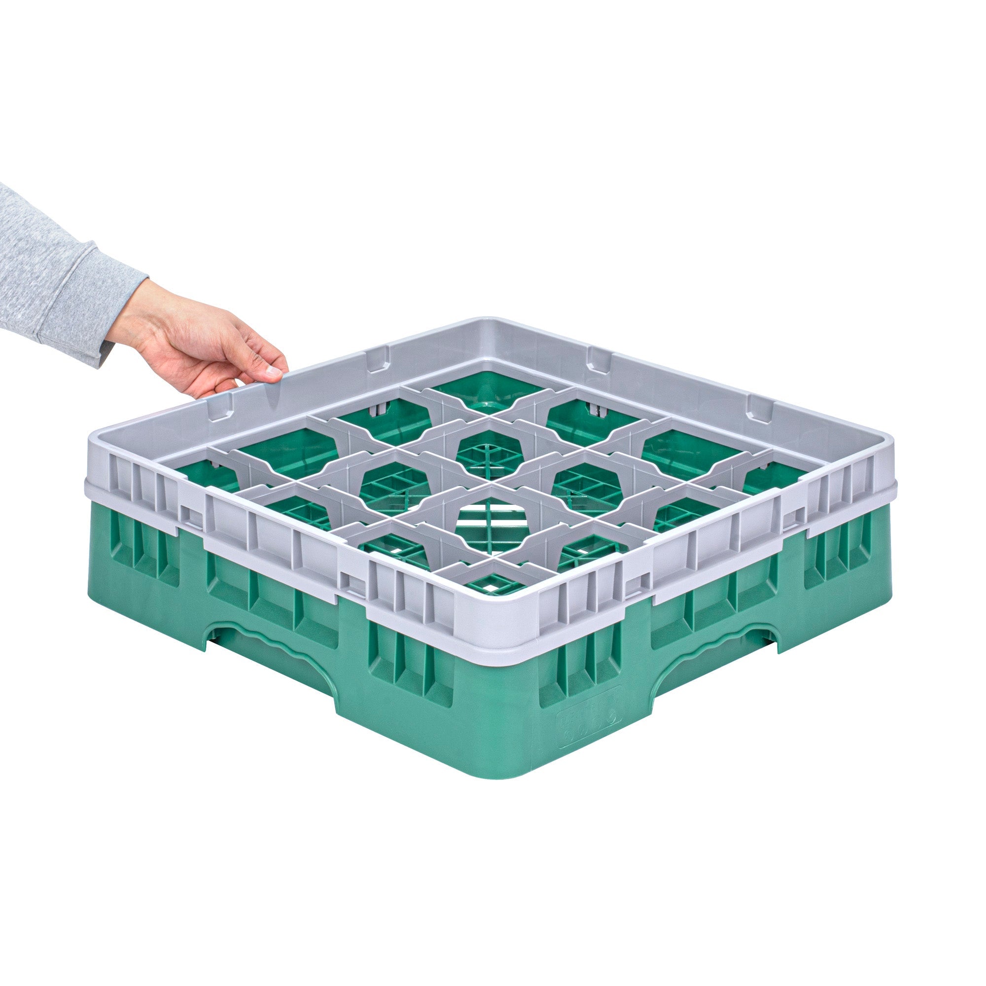 Clean Tek Professional Green Glass Rack - 16 Compartments, 1 Full Drop Extender - 19 3/4" x 19 3/4" x 5 3/4" - 1 count box