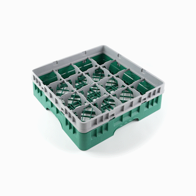 Clean Tek Professional Green Glass Rack - 16 Compartments, 1 Full Drop Extender - 19 3/4" x 19 3/4" x 5 3/4" - 1 count box