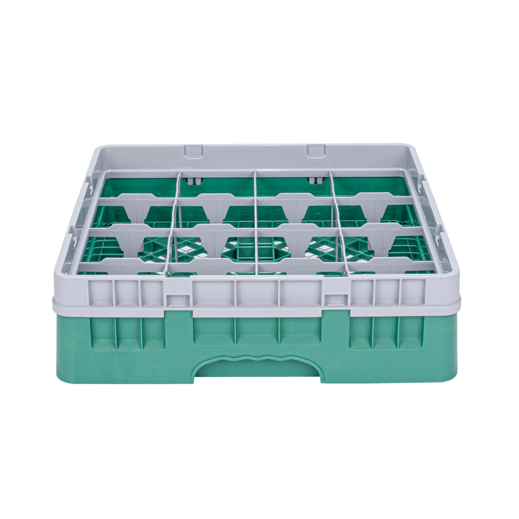 Clean Tek Professional Green Glass Rack - 16 Compartments, 1 Full Drop Extender - 19 3/4" x 19 3/4" x 5 3/4" - 1 count box