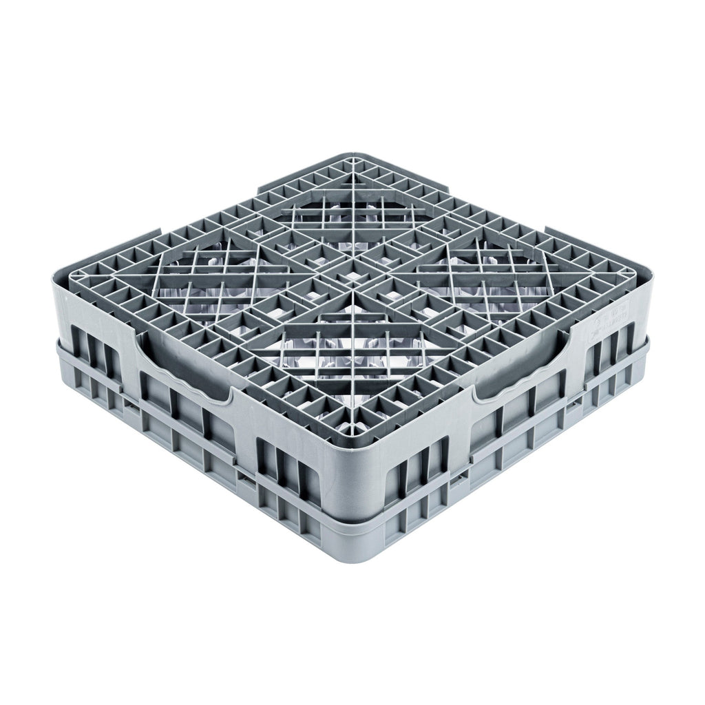 Clean Tek Professional Gray Glass Rack - 16 Compartments, 1 Full Drop Extender - 19 3/4" x 19 3/4" x 5 3/4" - 1 count box