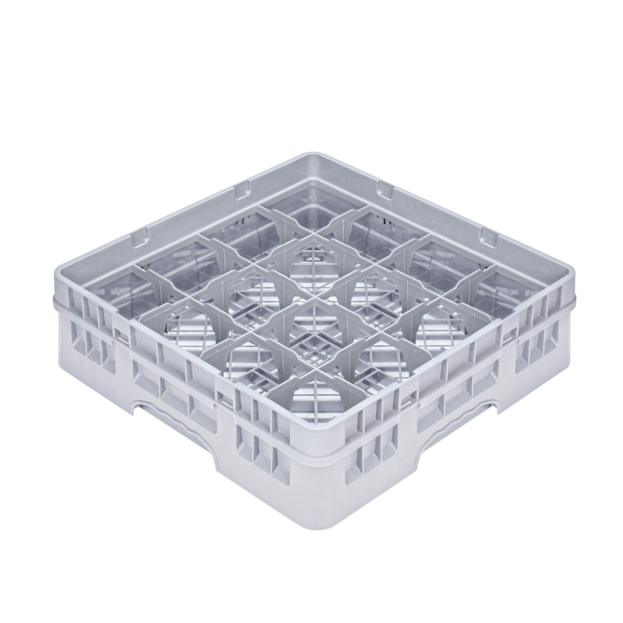 Clean Tek Professional Gray Glass Rack - 16 Compartments, 1 Full Drop Extender - 19 3/4" x 19 3/4" x 5 3/4" - 1 count box