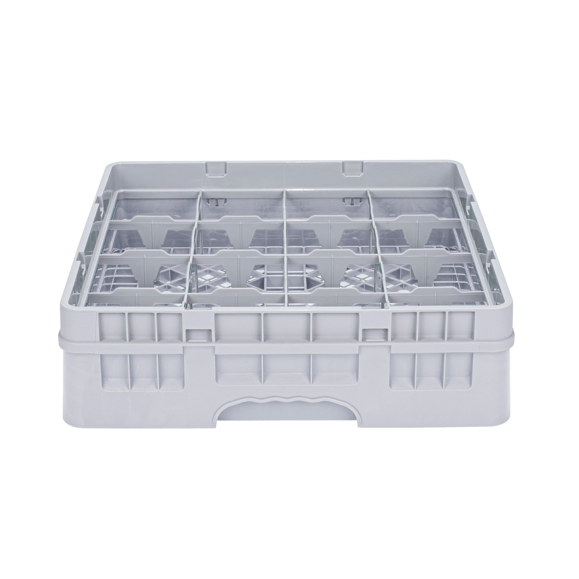 Clean Tek Professional Gray Glass Rack - 16 Compartments, 1 Full Drop Extender - 19 3/4" x 19 3/4" x 5 3/4" - 1 count box