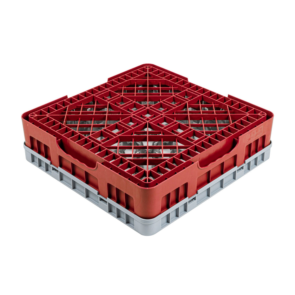 Clean Tek Professional Red Glass Rack - 16 Compartments, 1 Full Drop Extender - 19 3/4" x 19 3/4" x 5 3/4" - 1 count box
