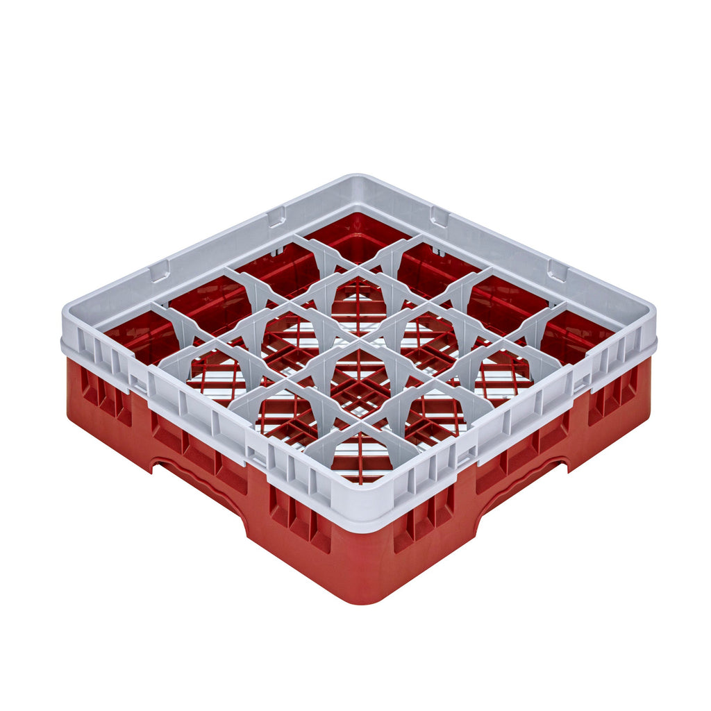 Clean Tek Professional Red Glass Rack - 16 Compartments, 1 Full Drop Extender - 19 3/4" x 19 3/4" x 5 3/4" - 1 count box