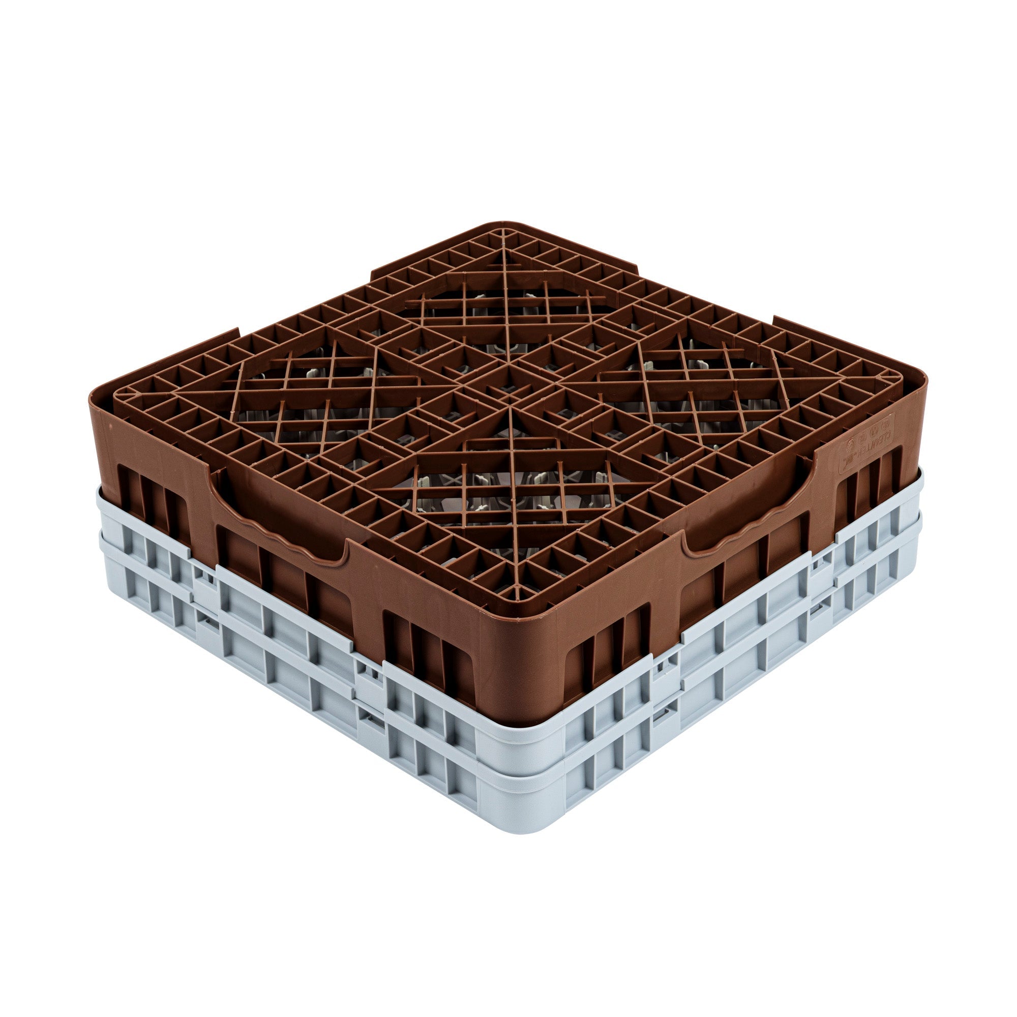 Clean Tek Professional Brown Glass Rack - 16 Compartments, 1 Full Drop and 1 Half Drop Extender - 19 3/4" x 19 3/4" x 7 1/4" - 1 count box