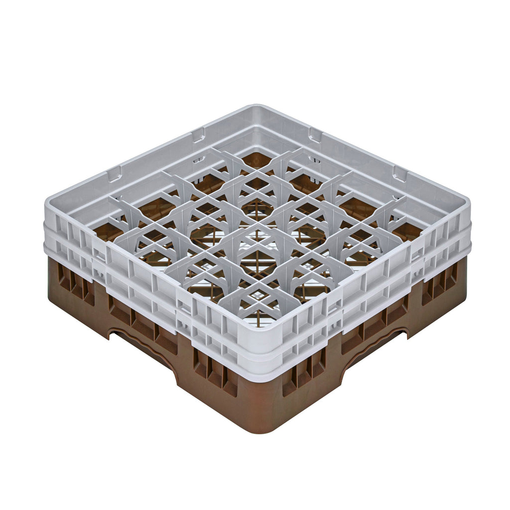 Clean Tek Professional Brown Glass Rack - 16 Compartments, 1 Full Drop and 1 Half Drop Extender - 19 3/4" x 19 3/4" x 7 1/4" - 1 count box