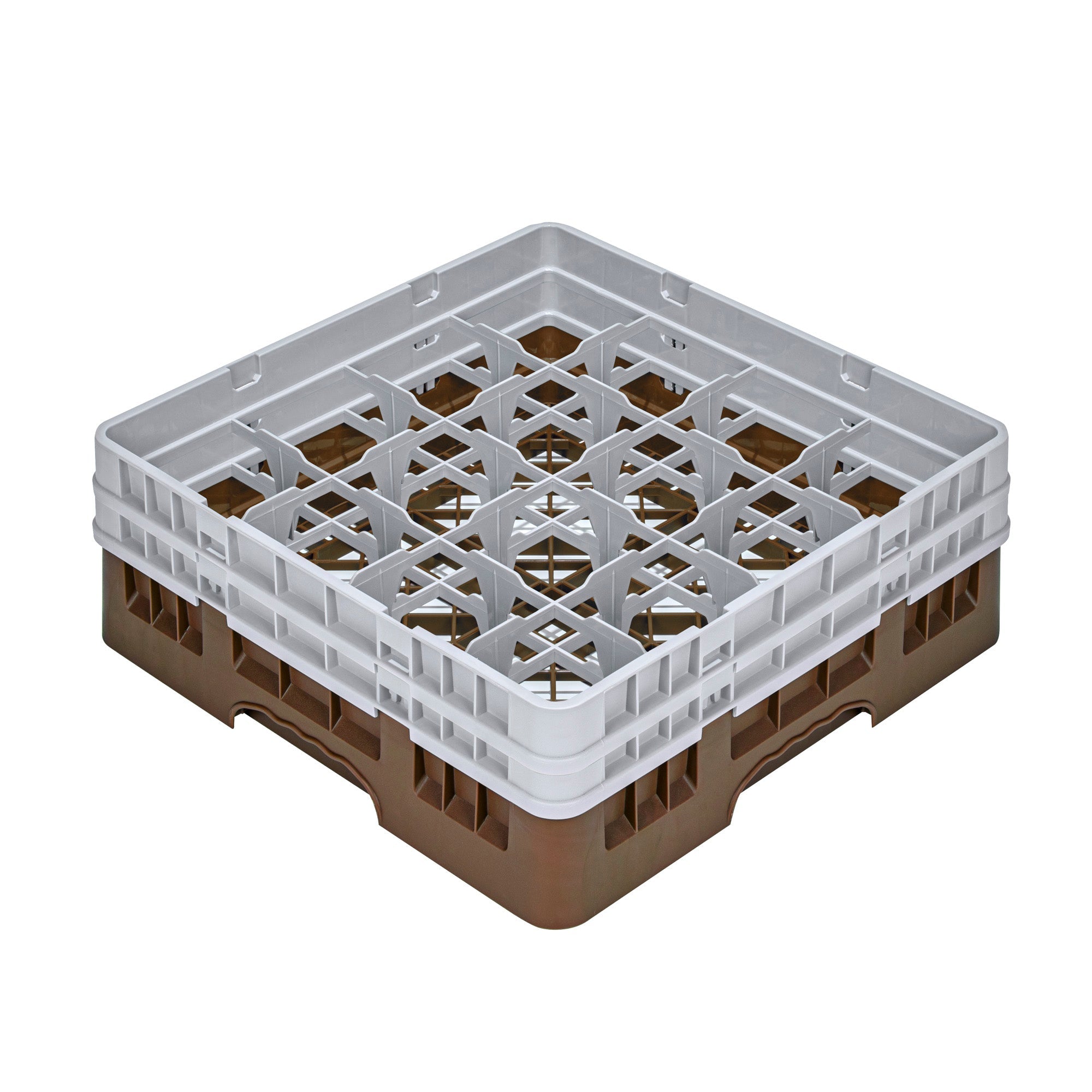 Clean Tek Professional Brown Glass Rack - 16 Compartments, 1 Full Drop and 1 Half Drop Extender - 19 3/4" x 19 3/4" x 7 1/4" - 1 count box