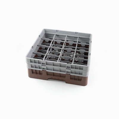 Clean Tek Professional Brown Glass Rack - 16 Compartments, 1 Full Drop and 1 Half Drop Extender - 19 3/4" x 19 3/4" x 7 1/4" - 1 count box