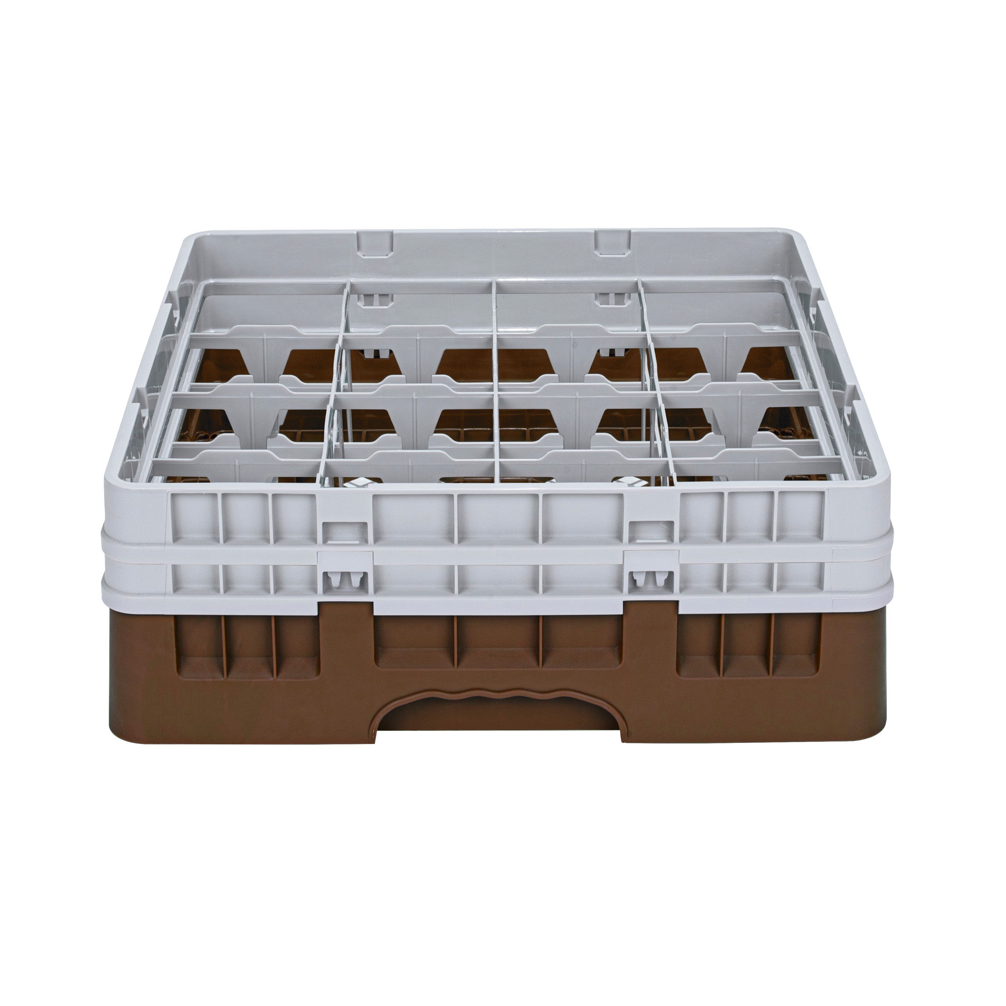 Clean Tek Professional Brown Glass Rack - 16 Compartments, 1 Full Drop and 1 Half Drop Extender - 19 3/4" x 19 3/4" x 7 1/4" - 1 count box