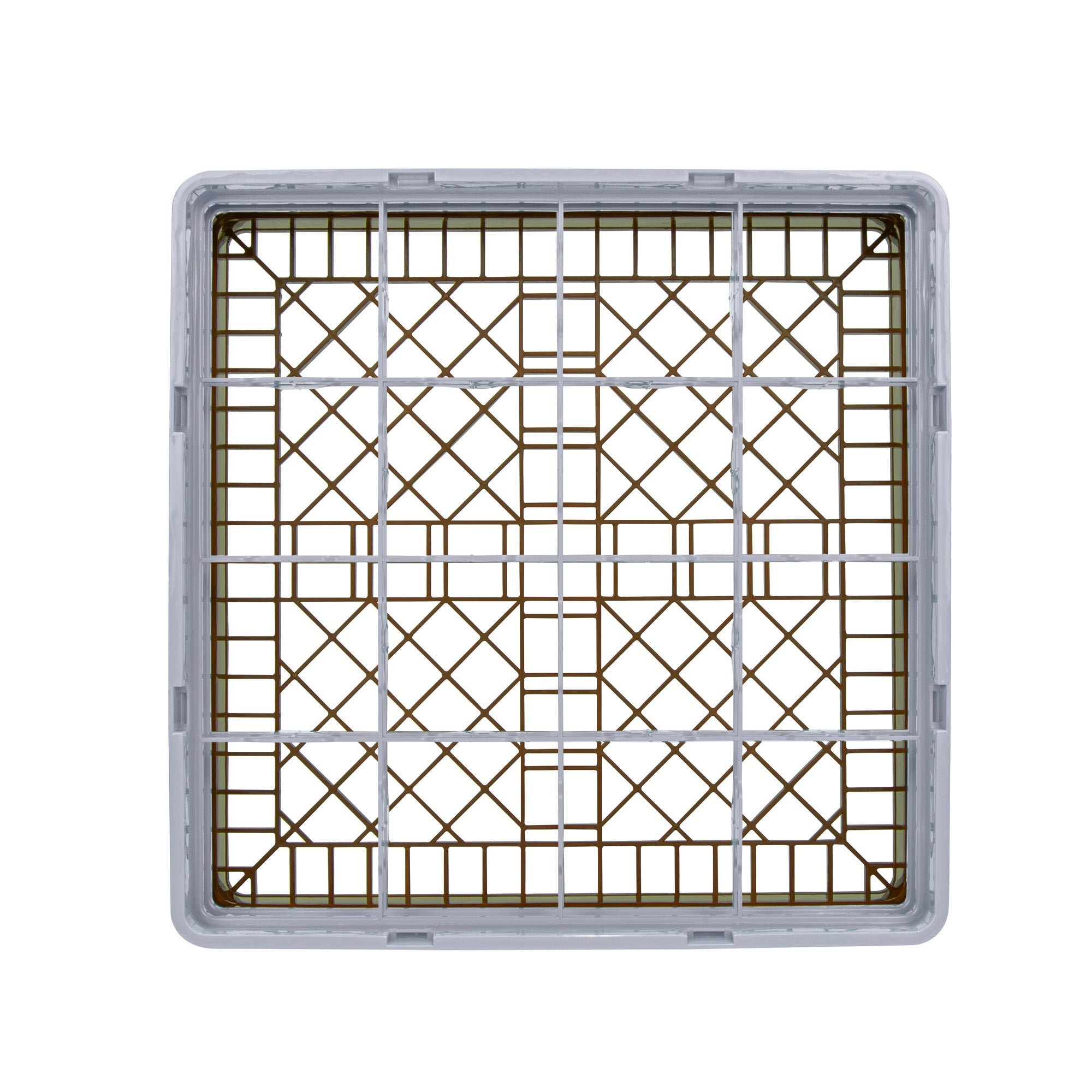 Clean Tek Professional Brown Glass Rack - 16 Compartments, 1 Full Drop and 1 Half Drop Extender - 19 3/4" x 19 3/4" x 7 1/4" - 1 count box