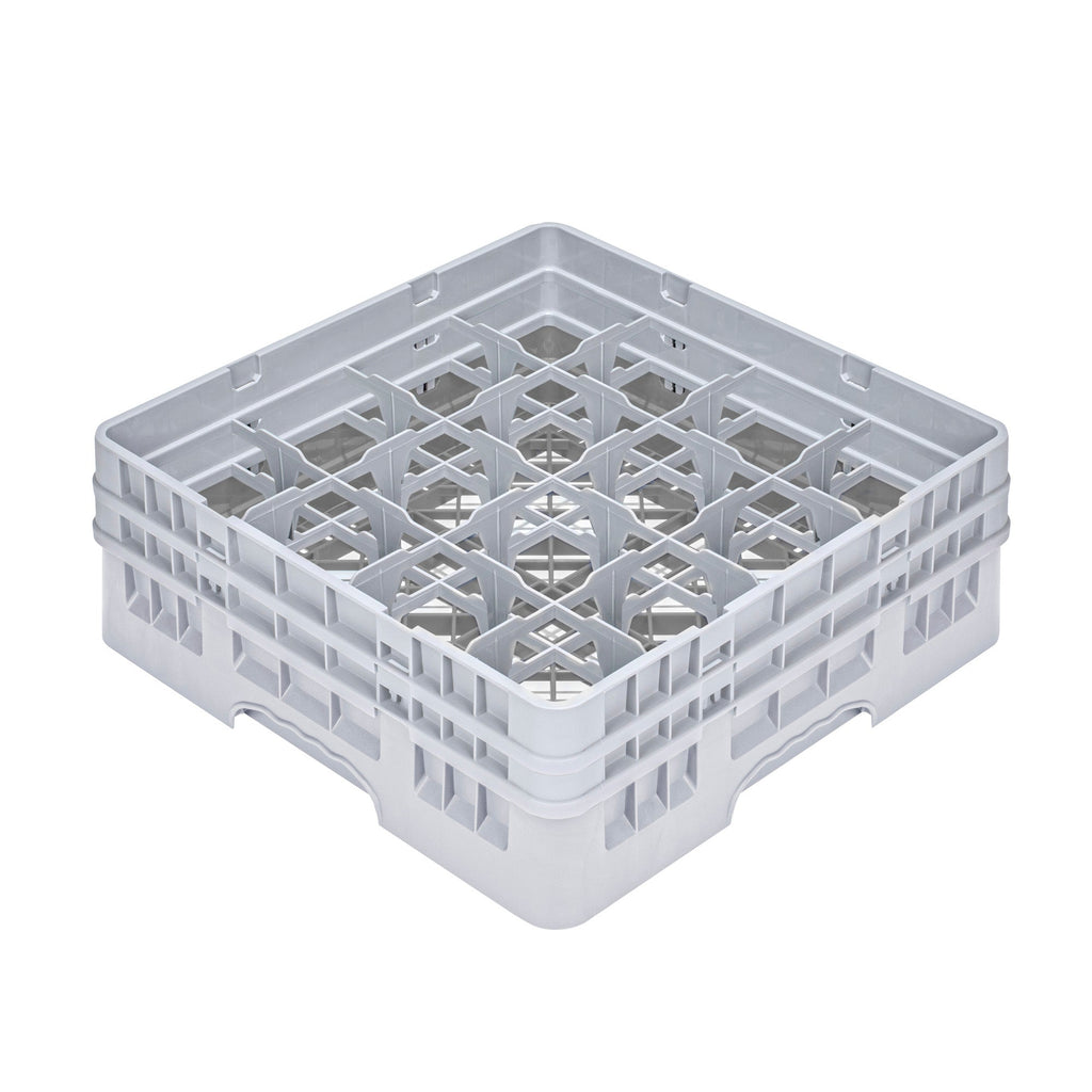 Clean Tek Professional Gray Glass Rack - 16 Compartments, 1 Full Drop and 1 Half Drop Extender - 19 3/4" x 19 3/4" x 7 1/4" - 1 count box