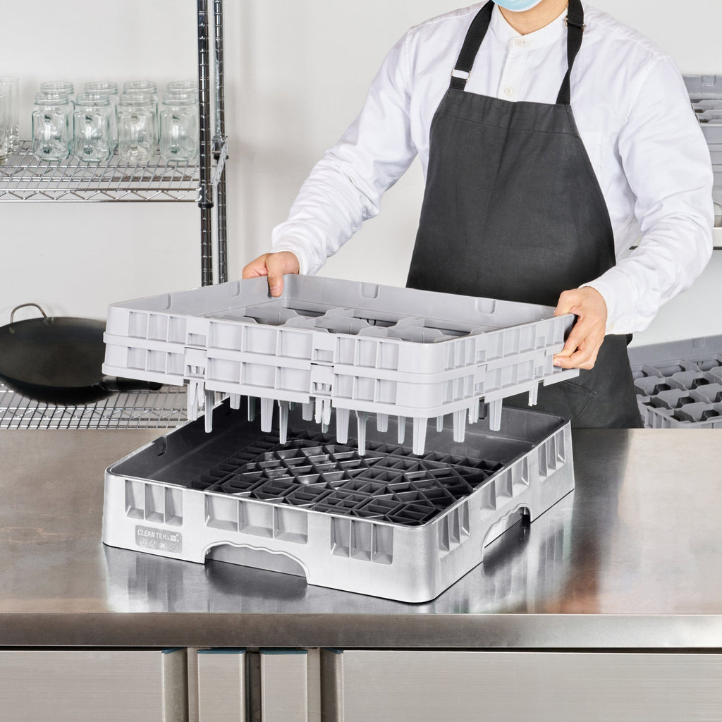 Clean Tek Professional Gray Glass Rack - 16 Compartments, 1 Full Drop and 1 Half Drop Extender - 19 3/4" x 19 3/4" x 7 1/4" - 1 count box
