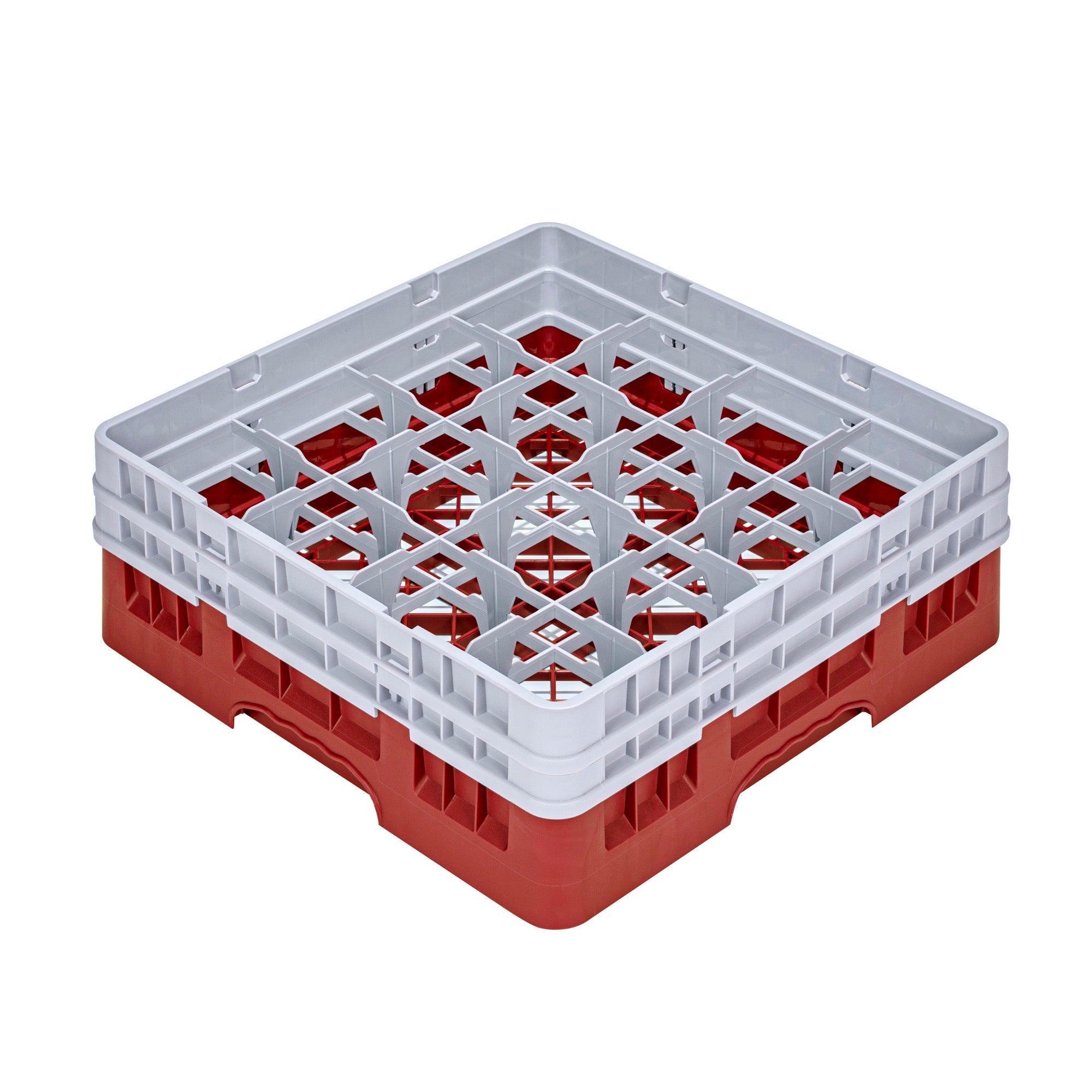 Clean Tek Professional Red Glass Rack - 16 Compartments, 1 Full Drop and 1 Half Drop Extender - 19 3/4" x 19 3/4" x 7 1/4" - 1 count box