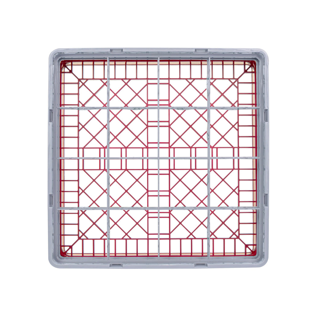 Clean Tek Professional Red Glass Rack - 16 Compartments, 1 Full Drop and 1 Half Drop Extender - 19 3/4" x 19 3/4" x 7 1/4" - 1 count box