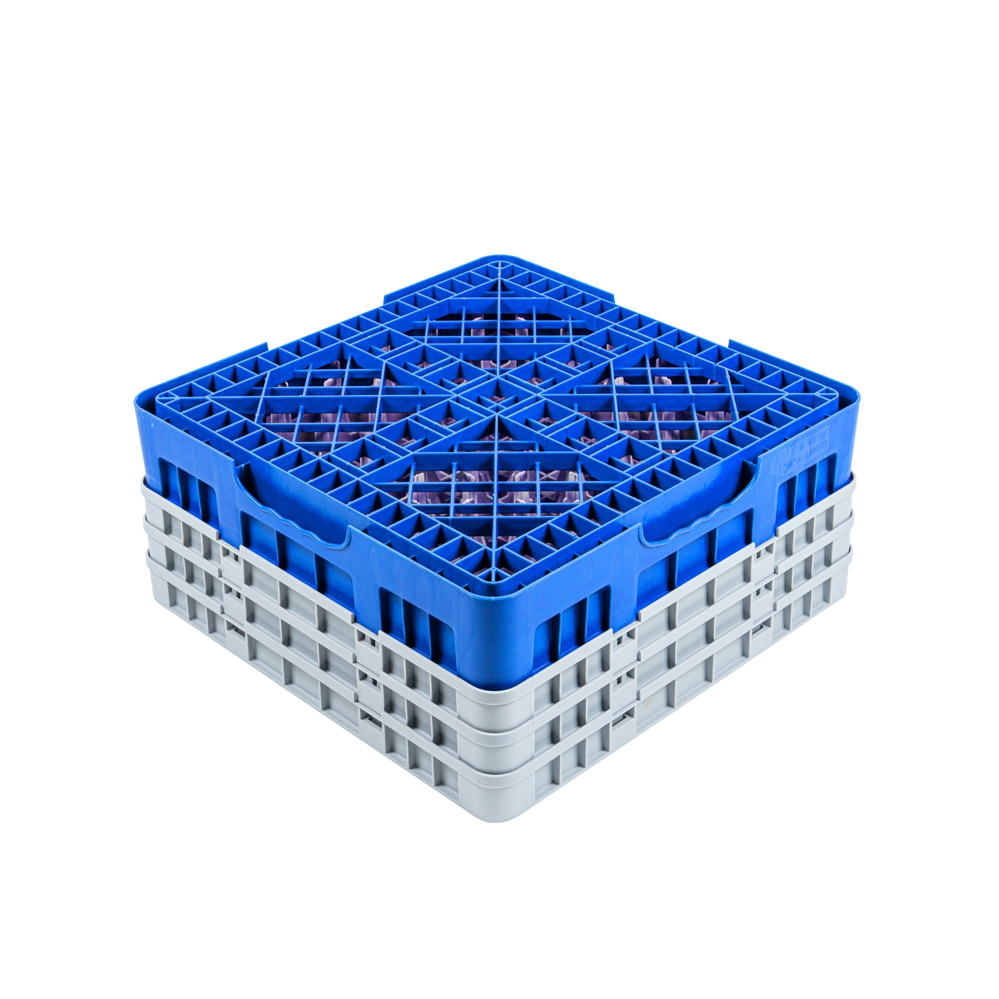 Clean Tek Professional Blue Glass Rack - 16 Compartments, 1 Full Drop and 2 Half Drop Extenders - 19 3/4" x 19 3/4" x 8 3/4" - 1 count box