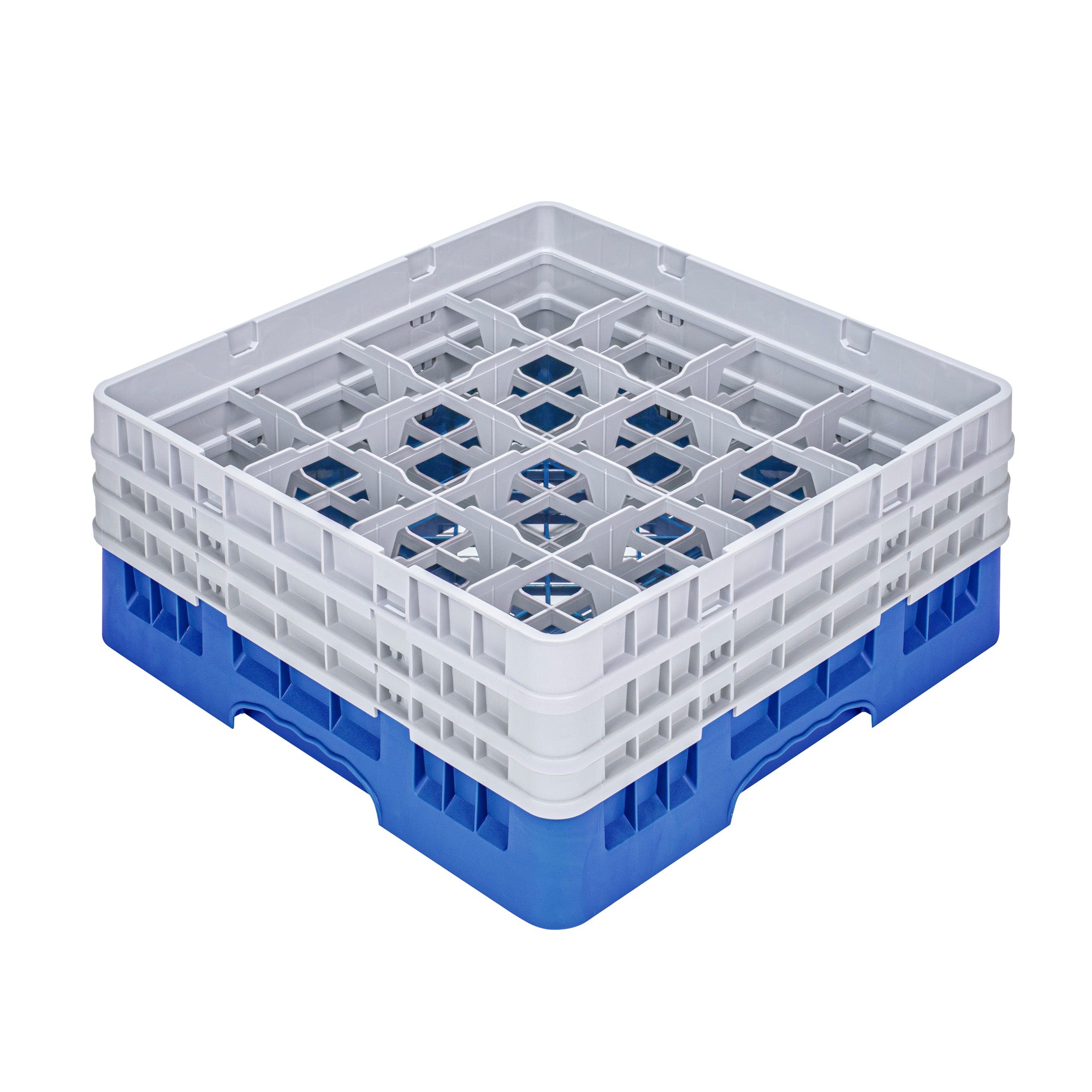 Clean Tek Professional Blue Glass Rack - 16 Compartments, 1 Full Drop and 2 Half Drop Extenders - 19 3/4" x 19 3/4" x 8 3/4" - 1 count box
