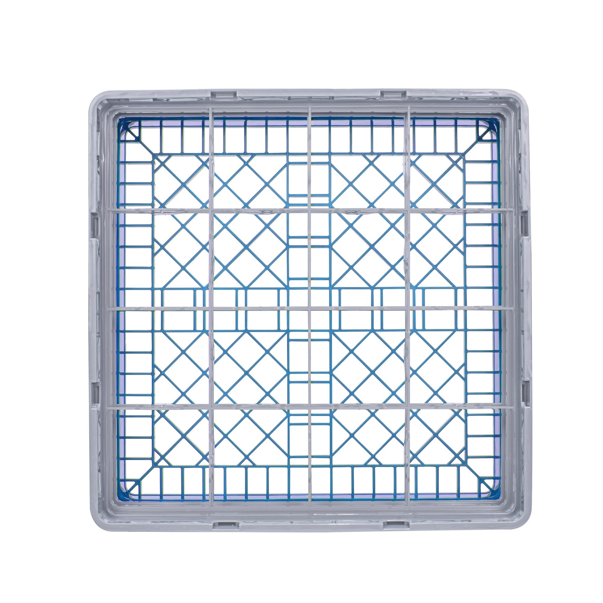 Clean Tek Professional Blue Glass Rack - 16 Compartments, 1 Full Drop and 2 Half Drop Extenders - 19 3/4" x 19 3/4" x 8 3/4" - 1 count box