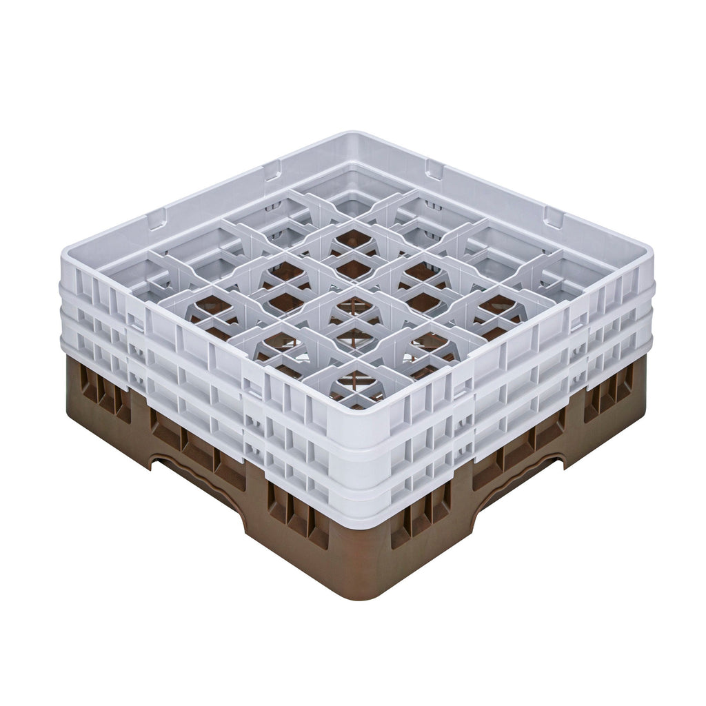 Clean Tek Professional Brown Glass Rack - 16 Compartments, 1 Full Drop and 2 Half Drop Extenders - 19 3/4" x 19 3/4" x 8 3/4" - 1 count box