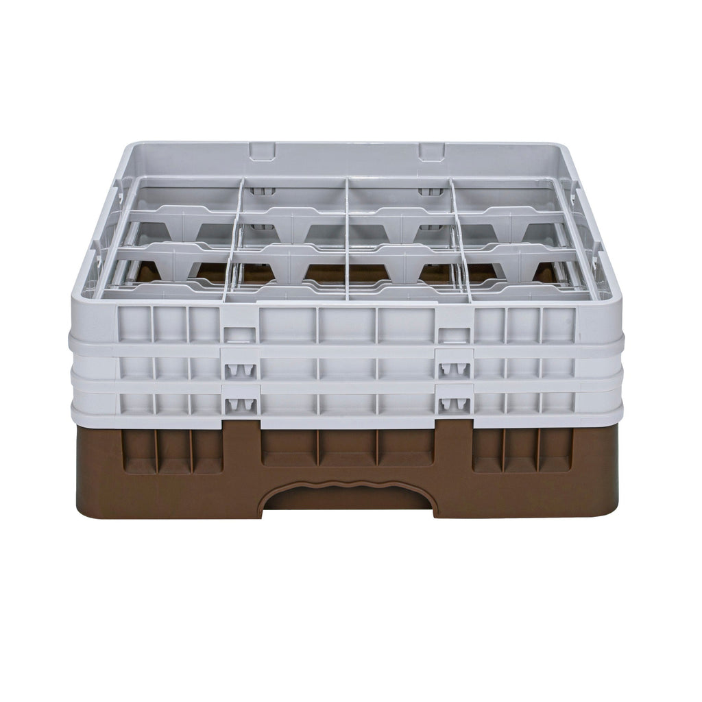 Clean Tek Professional Brown Glass Rack - 16 Compartments, 1 Full Drop and 2 Half Drop Extenders - 19 3/4" x 19 3/4" x 8 3/4" - 1 count box
