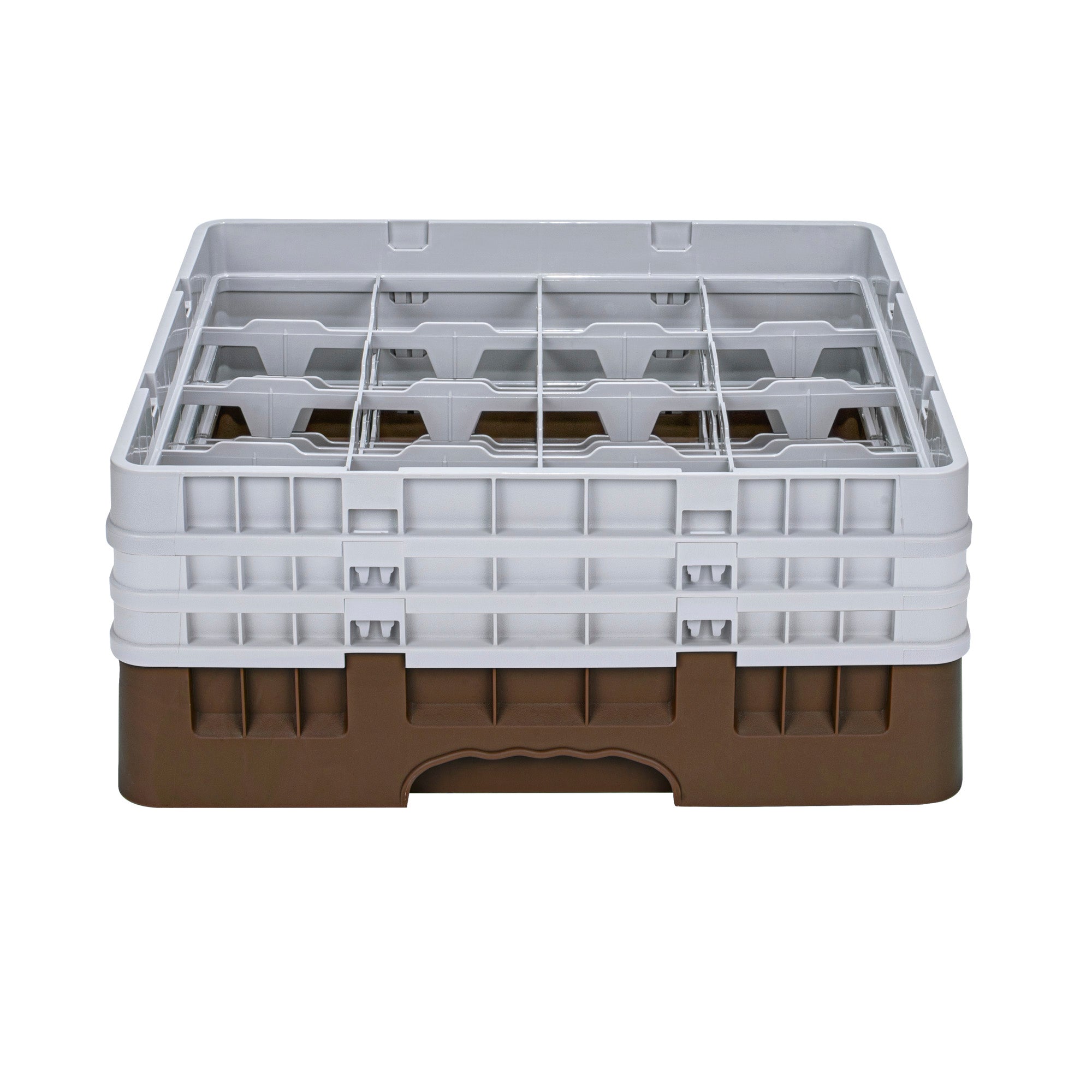 Clean Tek Professional Brown Glass Rack - 16 Compartments, 1 Full Drop and 2 Half Drop Extenders - 19 3/4" x 19 3/4" x 8 3/4" - 1 count box