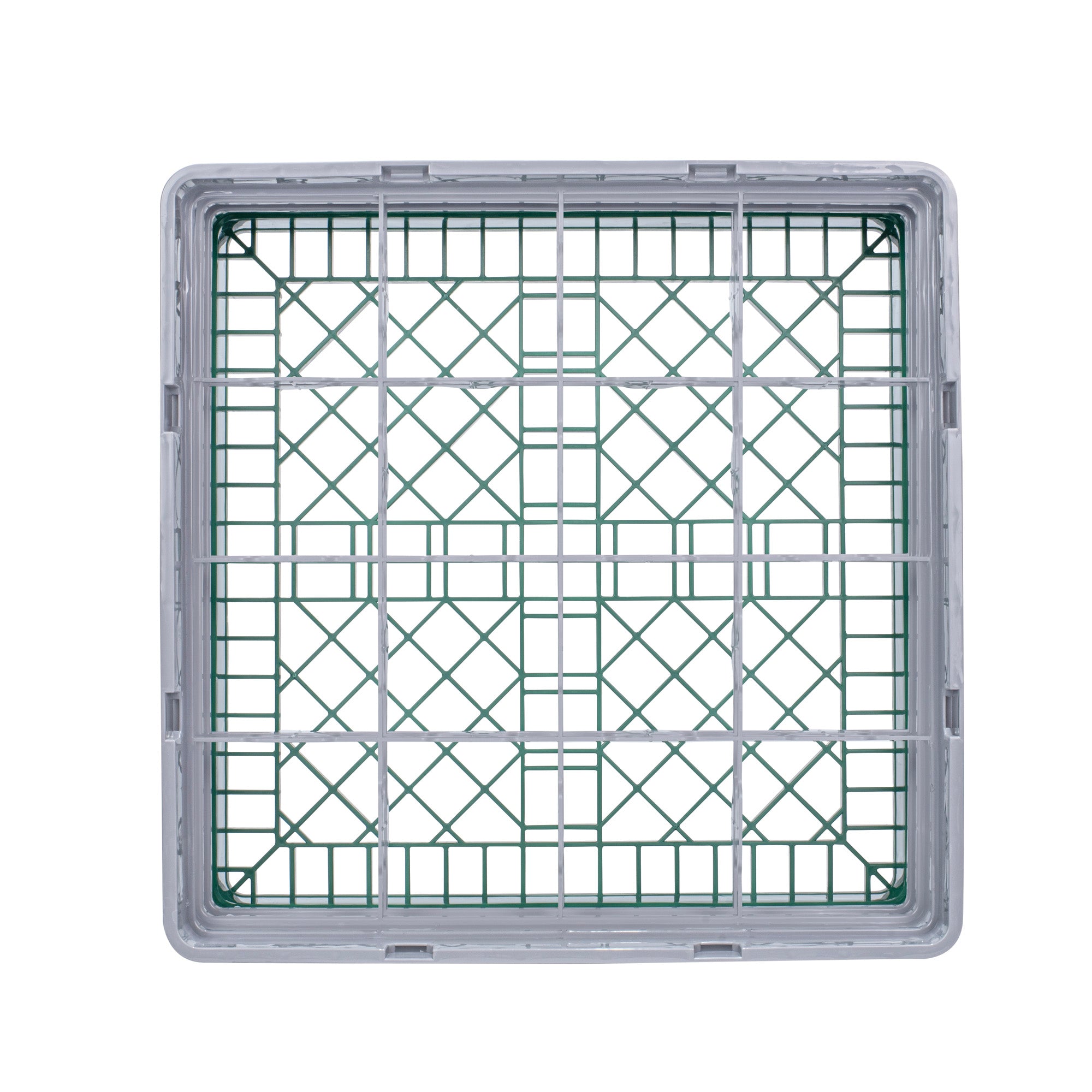 Clean Tek Professional Green Glass Rack - 16 Compartments, 1 Full Drop and 2 Half Drop Extenders - 19 3/4" x 19 3/4" x 8 3/4" - 1 count box