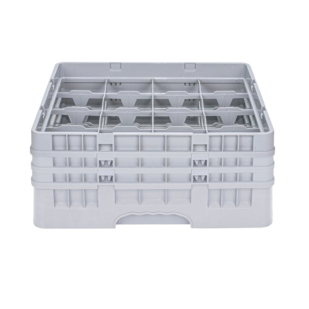 Clean Tek Professional Gray Glass Rack - 16 Compartments, 1 Full Drop and 2 Half Drop Extenders - 19 3/4" x 19 3/4" x 8 3/4" - 1 count box