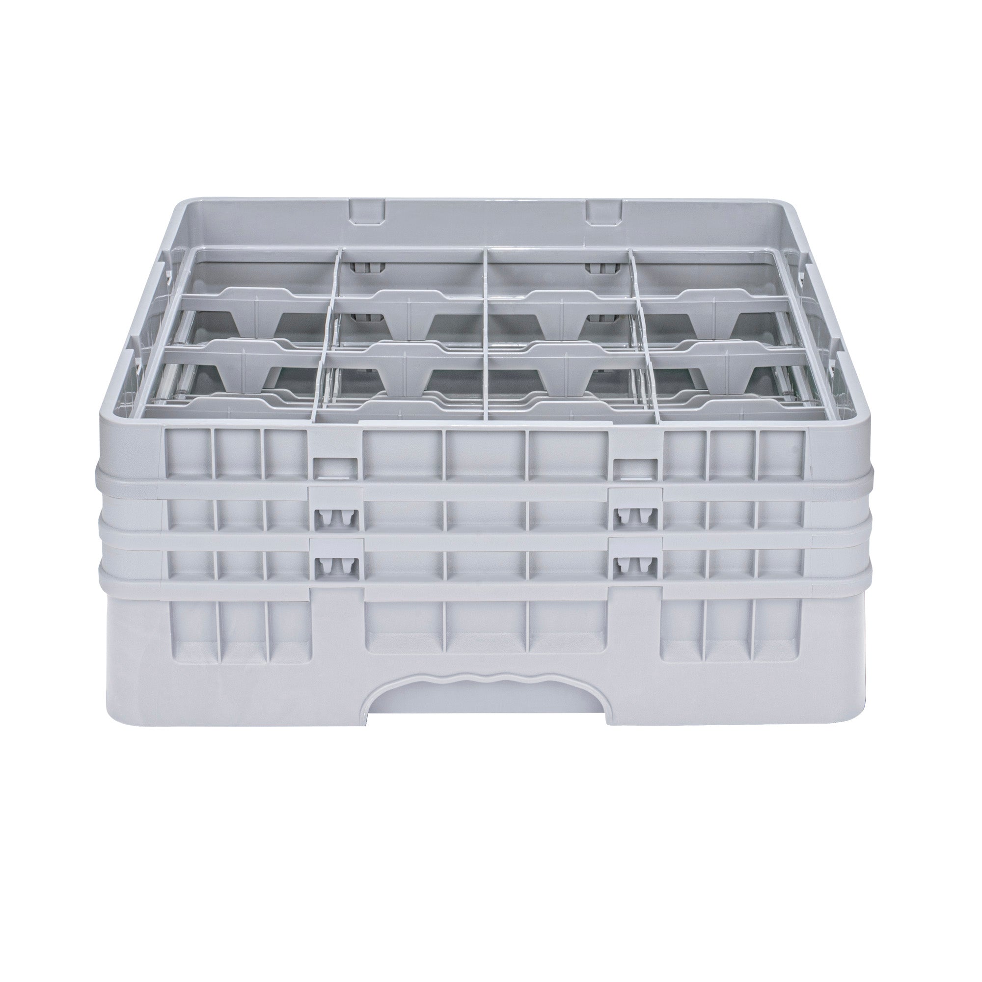 Clean Tek Professional Gray Glass Rack - 16 Compartments, 1 Full Drop and 2 Half Drop Extenders - 19 3/4" x 19 3/4" x 8 3/4" - 1 count box