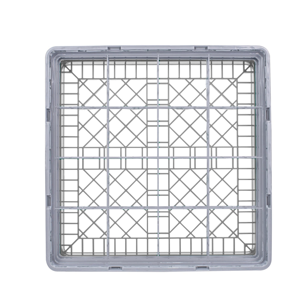Clean Tek Professional Gray Glass Rack - 16 Compartments, 1 Full Drop and 2 Half Drop Extenders - 19 3/4" x 19 3/4" x 8 3/4" - 1 count box