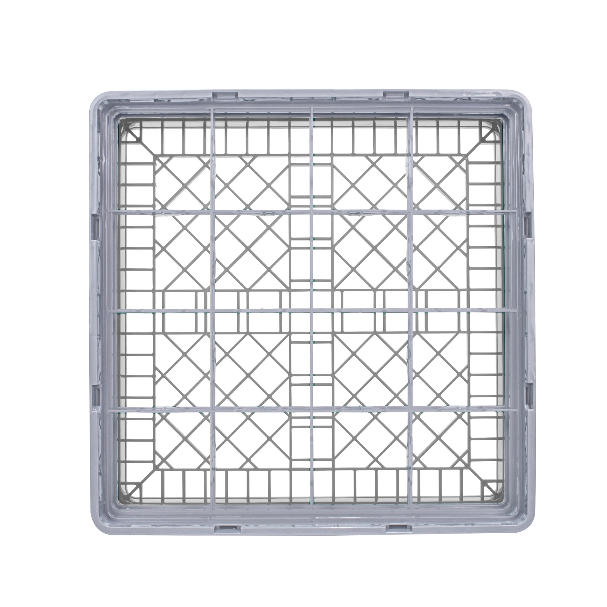 Clean Tek Professional Gray Glass Rack - 16 Compartments, 1 Full Drop and 2 Half Drop Extenders - 19 3/4" x 19 3/4" x 8 3/4" - 1 count box