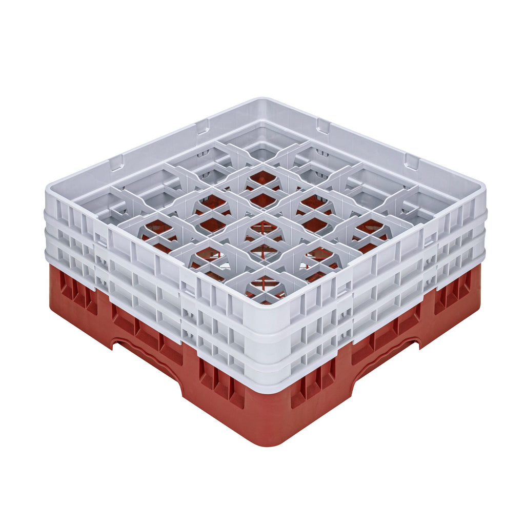 Clean Tek Professional Red Glass Rack - 16 Compartments, 1 Full Drop and 2 Half Drop Extenders - 19 3/4" x 19 3/4" x 8 3/4" - 1 count box