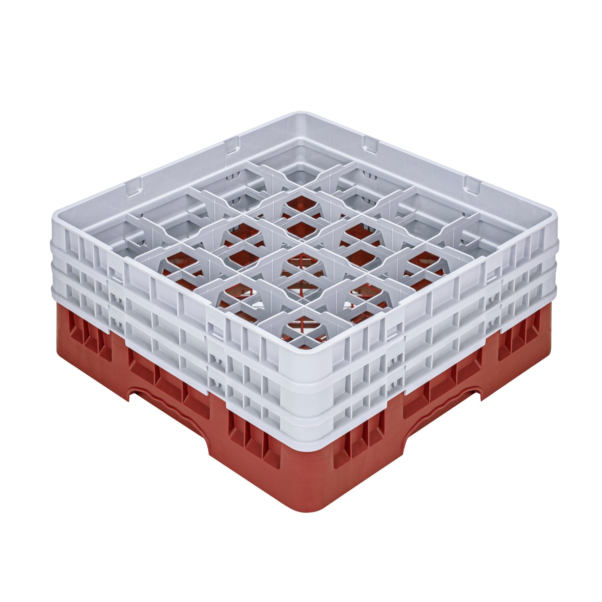 Clean Tek Professional Red Glass Rack - 16 Compartments, 1 Full Drop and 2 Half Drop Extenders - 19 3/4" x 19 3/4" x 8 3/4" - 1 count box