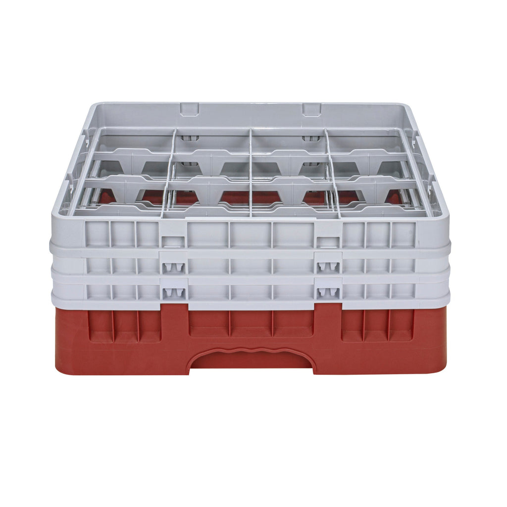 Clean Tek Professional Red Glass Rack - 16 Compartments, 1 Full Drop and 2 Half Drop Extenders - 19 3/4" x 19 3/4" x 8 3/4" - 1 count box