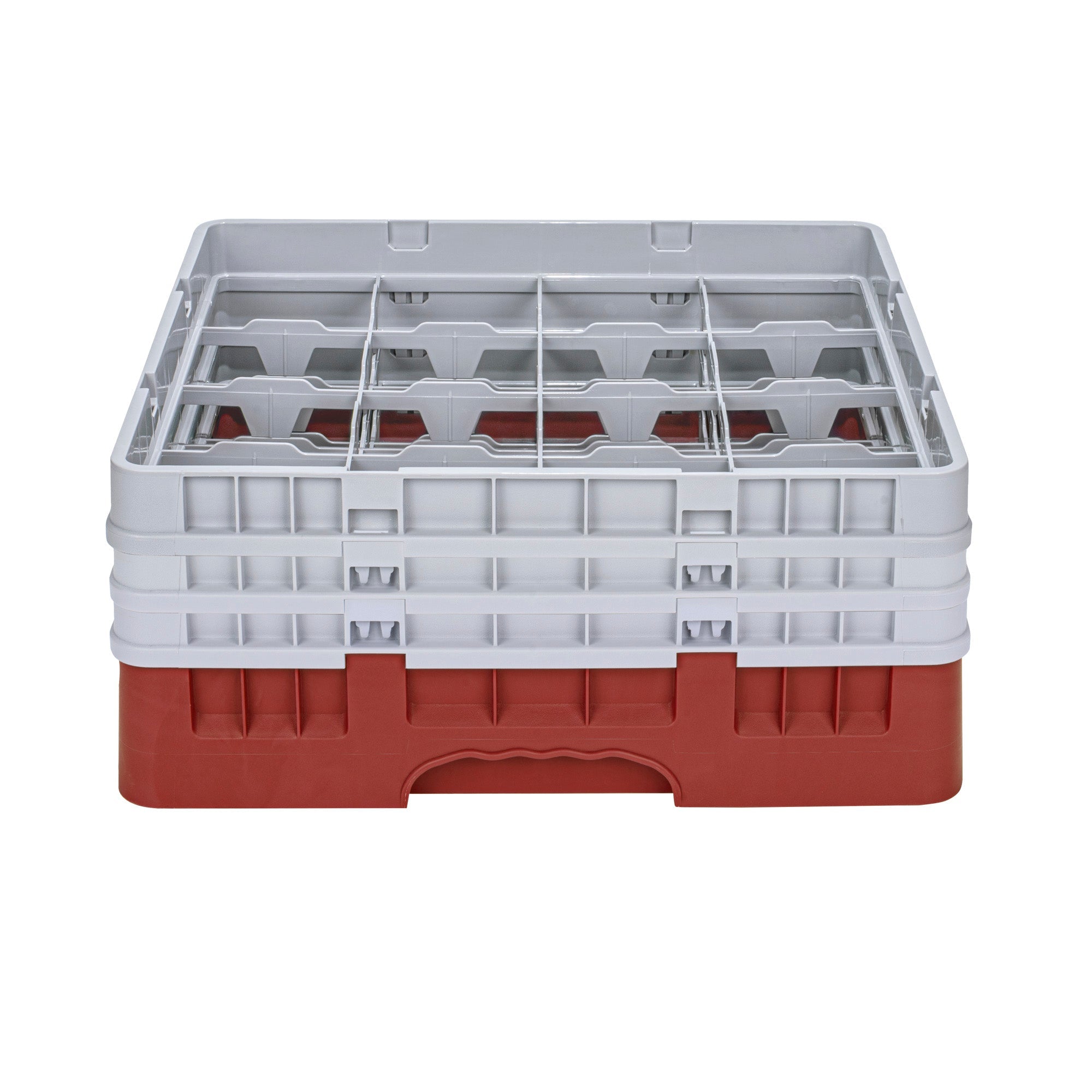 Clean Tek Professional Red Glass Rack - 16 Compartments, 1 Full Drop and 2 Half Drop Extenders - 19 3/4" x 19 3/4" x 8 3/4" - 1 count box