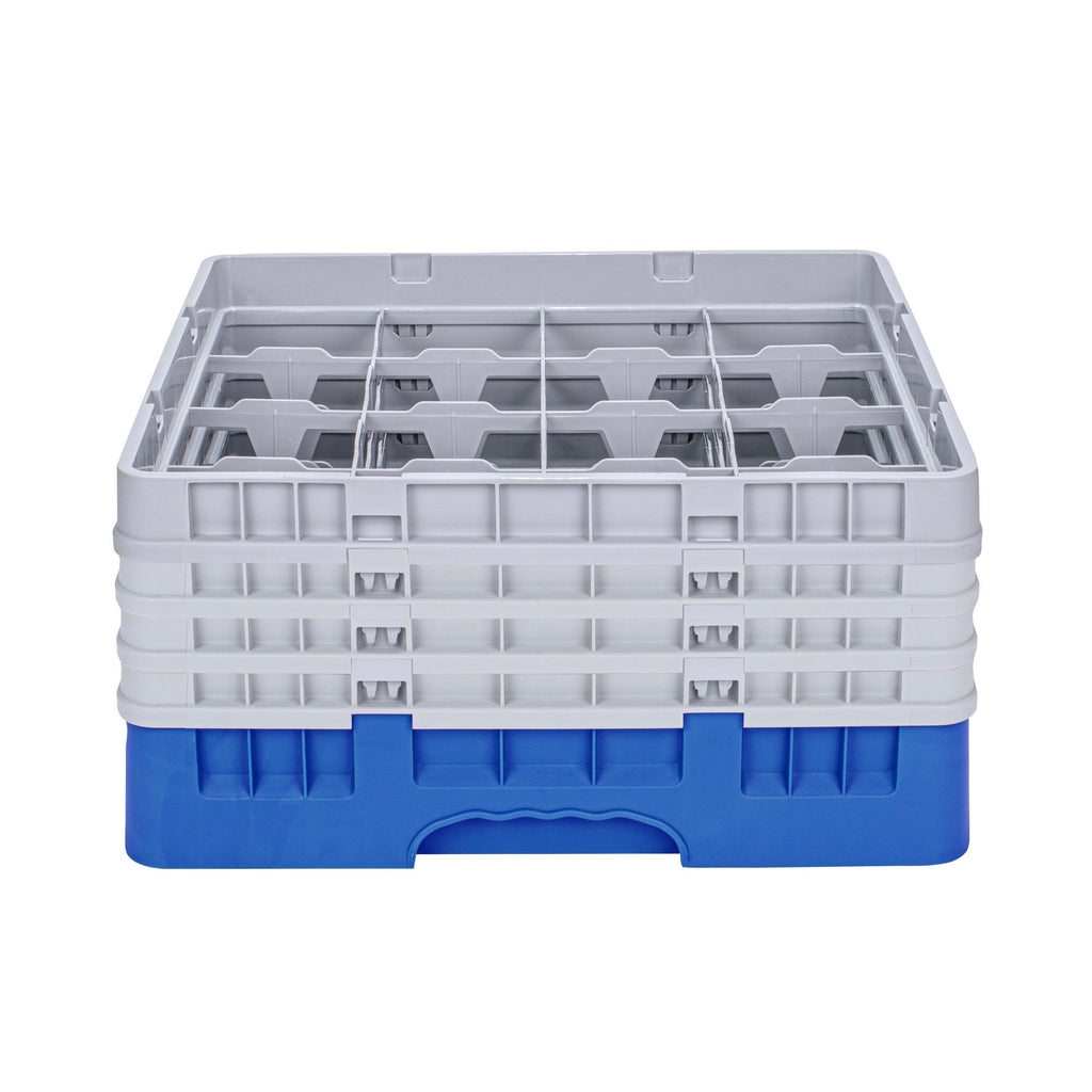 Clean Tek Professional Blue Glass Rack - 16 Compartments, 1 Full Drop and 3 Half Drop Extenders - 19 3/4" x 19 3/4" x 10 1/2" - 1 count box