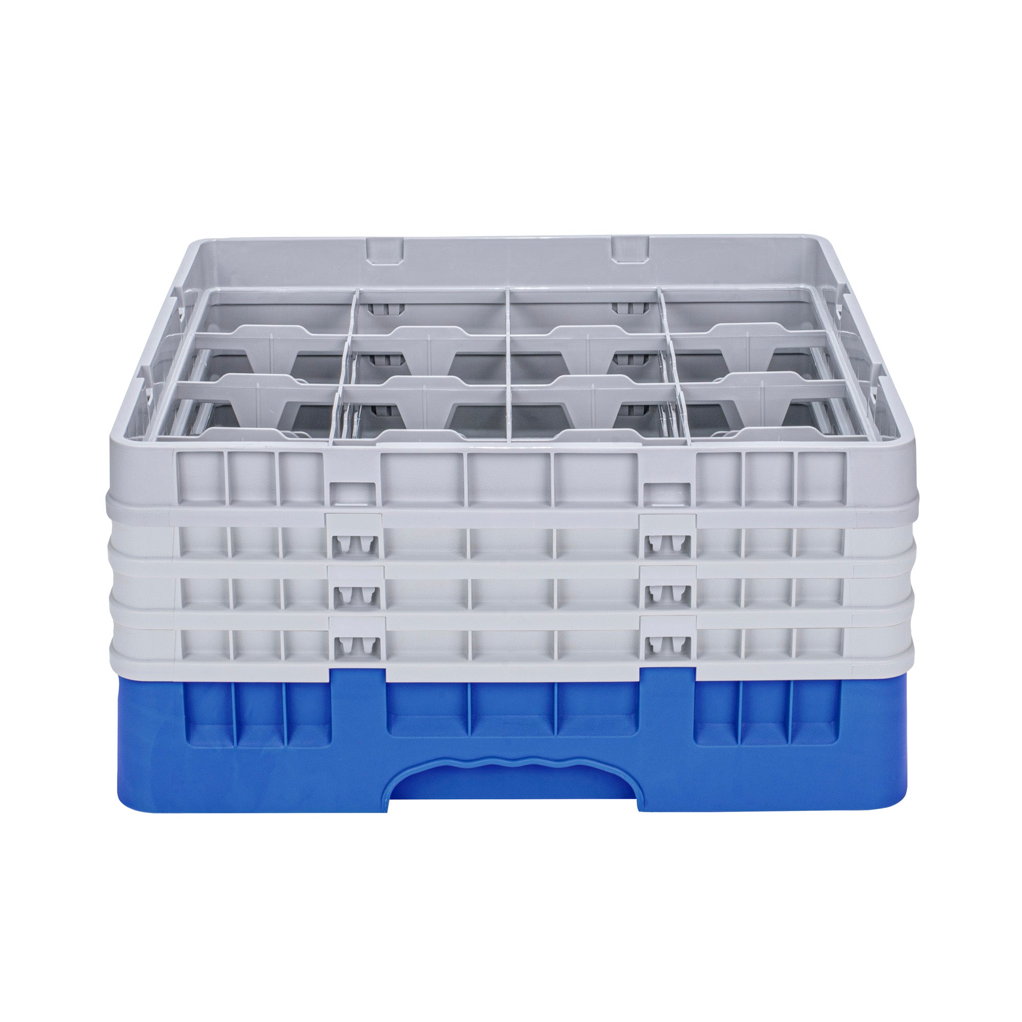 Clean Tek Professional Blue Glass Rack - 16 Compartments, 1 Full Drop and 3 Half Drop Extenders - 19 3/4" x 19 3/4" x 10 1/2" - 1 count box
